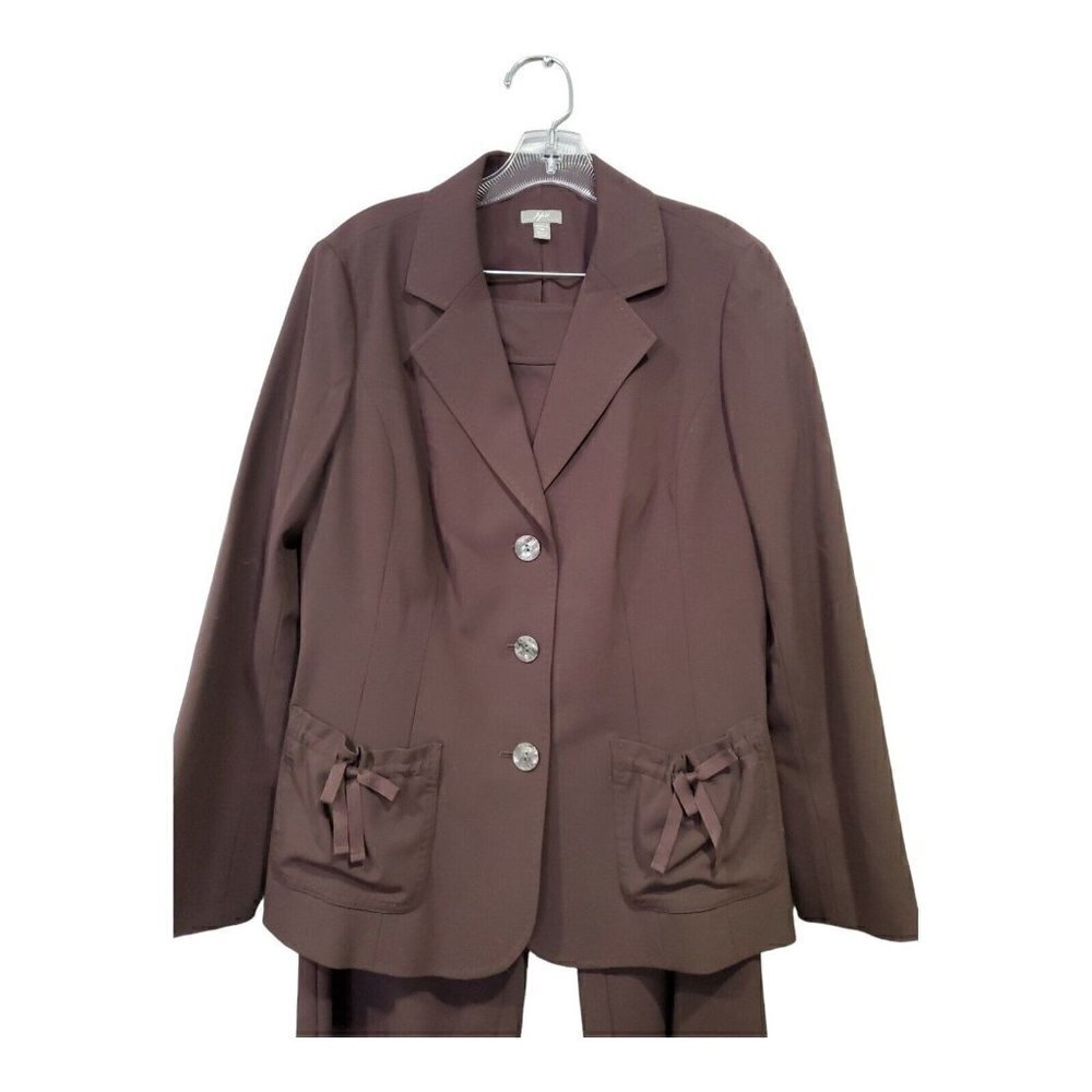 J. Jill Women's Brown Pant Suit Pleated Fitted Back Stretch Size 1O